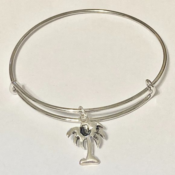Coconut Palm Tree Charm Bracelet Beach Island Adjustable Silver Plated Wire - Picture 6 of 9